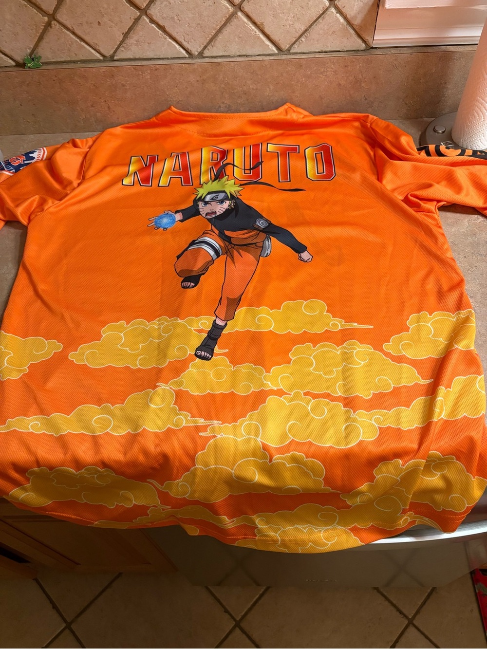 Orange Mets Naruto Graphic Button-Down lightweight jersey. Unisex size XL - Picture 4 of 7